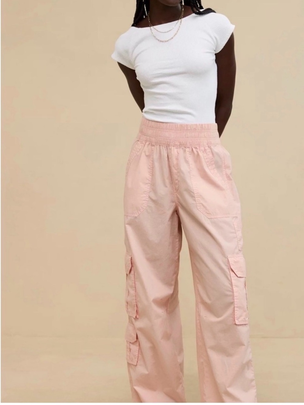Aerie easiest Wide-Leg Cargo Pants in dusty Pink, size small